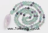 GMN4203 Hand-knotted 8mm, 10mm matte fluorite 108 beads mala necklace with pendant