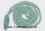 GMN4206 Hand-knotted 8mm, 10mm matte green aventurine 108 beads mala necklace with pendant