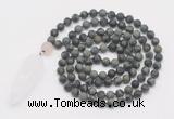 GMN4218 Hand-knotted 8mm, 10mm matte kambaba jasper 108 beads mala necklace with pendant