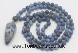 GMN4226 Hand-knotted 8mm, 10mm matte sodalite 108 beads mala necklace with pendant