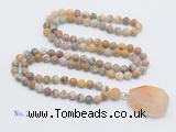 GMN4411 Hand-knotted 8mm, 10mm matte yellow crazy agate 108 beads mala necklace with pendant