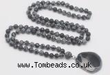 GMN4421 Hand-knotted 8mm, 10mm matte snowflake obsidian 108 beads mala necklace with pendant