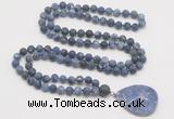 GMN4426 Hand-knotted 8mm, 10mm matte sodalite 108 beads mala necklace with pendant