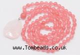 GMN4600 Hand-knotted 8mm, 10mm cherry quartz 108 beads mala necklace with pendant