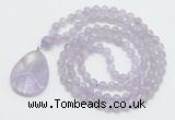 GMN4602 Hand-knotted 8mm, 10mm lavender amethyst 108 beads mala necklace with pendant
