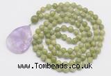 GMN4617 Hand-knotted 8mm, 10mm China jade 108 beads mala necklace with pendant