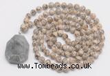 GMN4624 Hand-knotted 8mm, 10mm feldspar 108 beads mala necklace with pendant