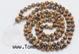 GMN4639 Hand-knotted 8mm, 10mm yellow tiger eye 108 beads mala necklace with pendant