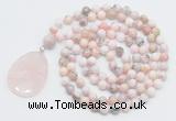 GMN4641 Hand-knotted 8mm, 10mm natural pink opal 108 beads mala necklace with pendant