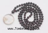GMN4653 Hand-knotted 8mm, 10mm garnet 108 beads mala necklace with pendant