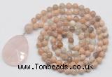 GMN4657 Hand-knotted 8mm, 10mm sunstone 108 beads mala necklace with pendant