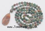 GMN4670 Hand-knotted 8mm, 10mm Indian agate 108 beads mala necklace with pendant