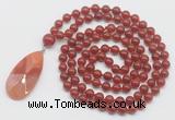 GMN4671 Hand-knotted 8mm, 10mm red agate 108 beads mala necklace with pendant