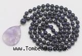 GMN4688 Hand-knotted 8mm, 10mm purple tiger eye 108 beads mala necklace with pendant