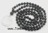 GMN4689 Hand-knotted 8mm, 10mm golden obsidian 108 beads mala necklace with pendant