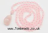 GMN4809 Hand-knotted 8mm, 10mm rose quartz 108 beads mala necklace with pendant