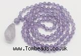 GMN4811 Hand-knotted 8mm, 10mm amethyst 108 beads mala necklace with pendant