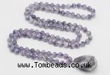 GMN4812 Hand-knotted 8mm, 10mm dogtooth amethyst 108 beads mala necklace with pendant