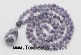 GMN4813 Hand-knotted 8mm, 10mm dogtooth amethyst 108 beads mala necklace with pendant