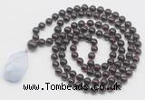 GMN4815 Hand-knotted 8mm, 10mm garnet 108 beads mala necklace with pendant
