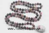 GMN4816 Hand-knotted 8mm, 10mm tourmaline 108 beads mala necklace with pendant