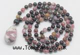 GMN4817 Hand-knotted 8mm, 10mm tourmaline 108 beads mala necklace with pendant