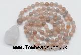 GMN4821 Hand-knotted 8mm, 10mm moonstone 108 beads mala necklace with pendant