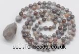 GMN4837 Hand-knotted 8mm, 10mm Botswana agate 108 beads mala necklace with pendant
