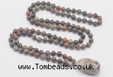 GMN4844 Hand-knotted 8mm, 10mm ocean agate 108 beads mala necklace with pendant