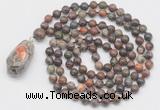 GMN4845 Hand-knotted 8mm, 10mm ocean agate 108 beads mala necklace with pendant