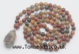 GMN4859 Hand-knotted 8mm, 10mm picasso jasper 108 beads mala necklace with pendant