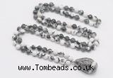 GMN4864 Hand-knotted 8mm, 10mm black & white jasper 108 beads mala necklace with pendant