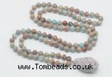 GMN4870 Hand-knotted 8mm, 10mm serpentine jasper 108 beads mala necklace with pendant