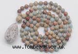 GMN4871 Hand-knotted 8mm, 10mm serpentine jasper 108 beads mala necklace with pendant