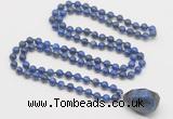 GMN4878 Hand-knotted 8mm, 10mm lapis lazuli 108 beads mala necklace with pendant