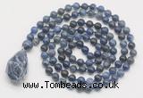 GMN4881 Hand-knotted 8mm, 10mm sodalite 108 beads mala necklace with pendant