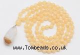 GMN4916 Hand-knotted 8mm, 10mm honey jade 108 beads mala necklace with pendant