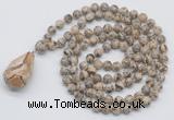 GMN4925 Hand-knotted 8mm, 10mm feldspar 108 beads mala necklace with pendant