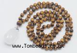 GMN4940 Hand-knotted 8mm, 10mm yellow tiger eye 108 beads mala necklace with pendant