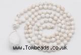 GMN4943 Hand-knotted 8mm, 10mm white howlite 108 beads mala necklace with pendant