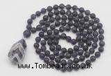 GMN5002 Hand-knotted 8mm, 10mm matte amethyst 108 beads mala necklace with pendant