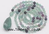 GMN5003 Hand-knotted 8mm, 10mm matte fluorite 108 beads mala necklace with pendant