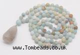 GMN5004 Hand-knotted 8mm, 10mm matte amazonite 108 beads mala necklace with pendant