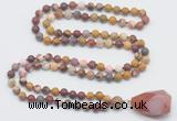 GMN5014 Hand-knotted 8mm, 10mm matte mookaite 108 beads mala necklace with pendant