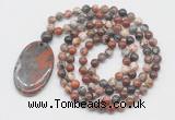 GMN5061 Hand-knotted 8mm, 10mm brecciated jasper 108 beads mala necklace with pendant