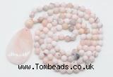 GMN5087 Hand-knotted 8mm, 10mm matte natural pink opal 108 beads mala necklace with pendant