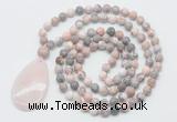 GMN5088 Hand-knotted 8mm, 10mm pink zebra jasper 108 beads mala necklace with pendant