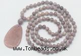 GMN5089 Hand-knotted 8mm, 10mm lepidolite 108 beads mala necklace with pendant