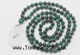 GMN5096 Hand-knotted 8mm, 10mm green tiger eye 108 beads mala necklace with pendant