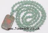 GMN5116 Hand-knotted 8mm, 10mm matte green aventurine 108 beads mala necklace with pendant